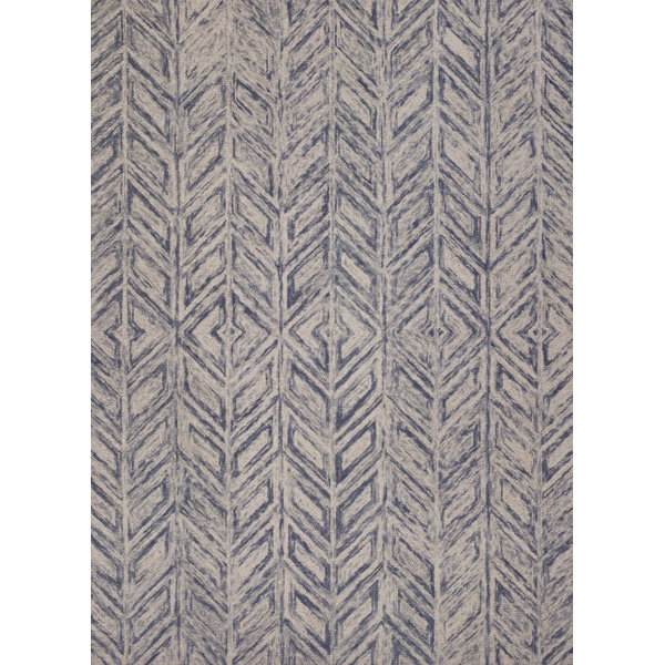Foundry Select 8' X 10' Grey And Blue Wool Herringbone Area Rug